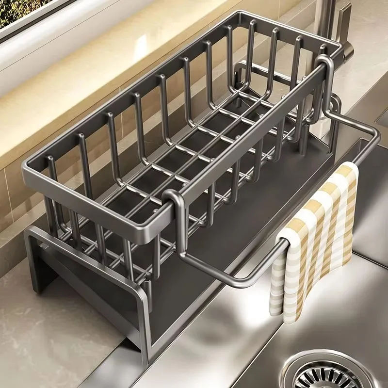 Stainless Steel Self-draining Sponge Holder ,Kitchen Sink Shelf Soap Sponge Holder Dishcloth Towel Rack filter basket — Stainless