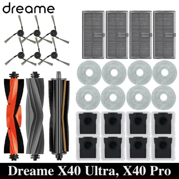 Dreame X40 Ultra / X40 Pro Robot Vacuum Spare Parts Main Side Brushes Mop Cloths HEPA Filters Dust Bags Accessories — Dreame