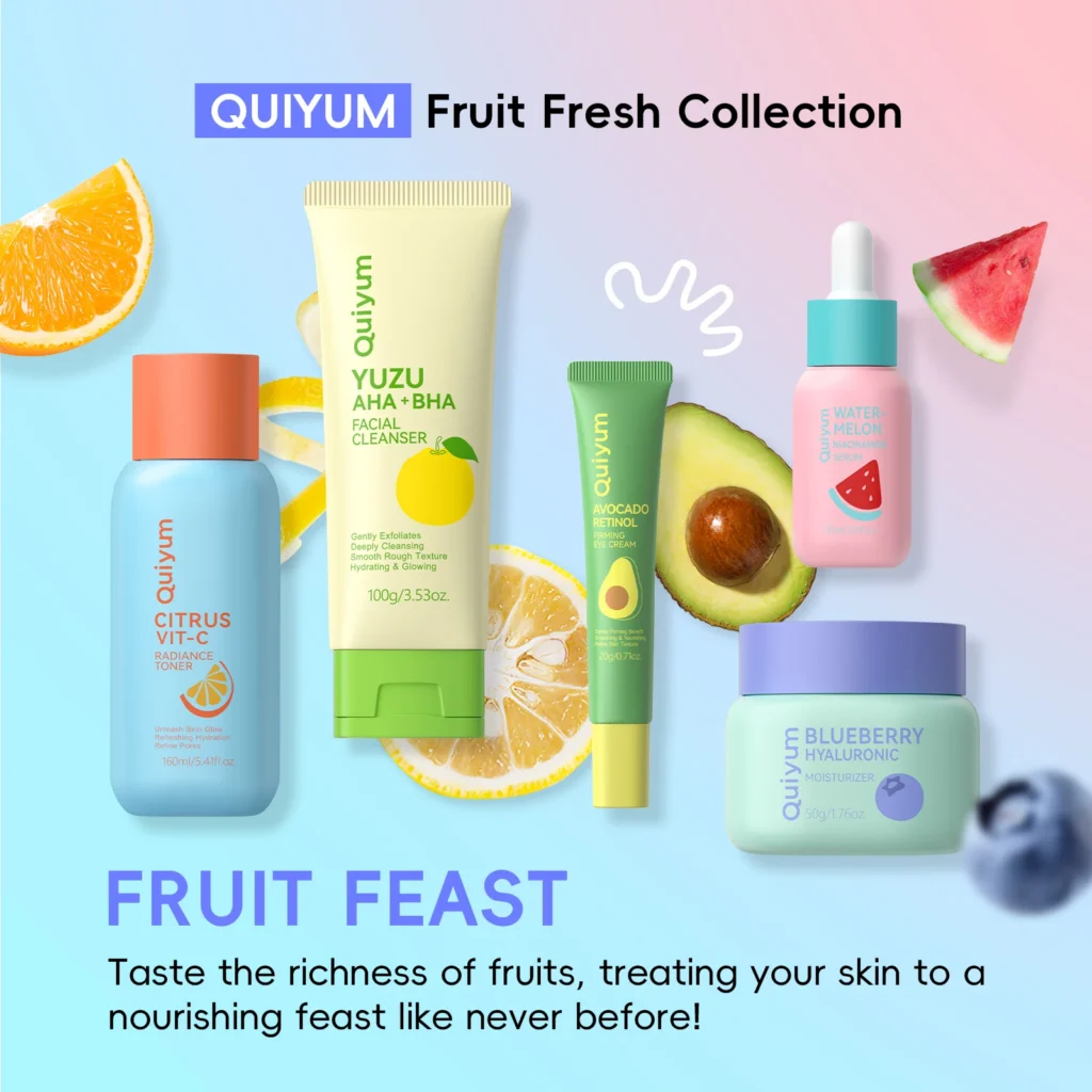 QUIYUM Fruit Fresh Collection 5-Piece Skincare Set Brightening Hydrating Anti-Age Facial Care for Dry Dull Skin — QUIYUM