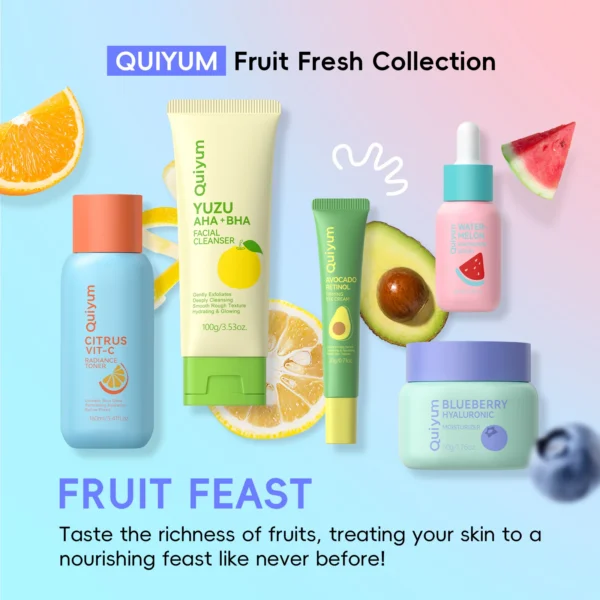 QUIYUM Fruit Fresh Collection 5-Piece Skincare Set Brightening Hydrating Anti-Age Facial Care for Dry Dull Skin — QUIYUM