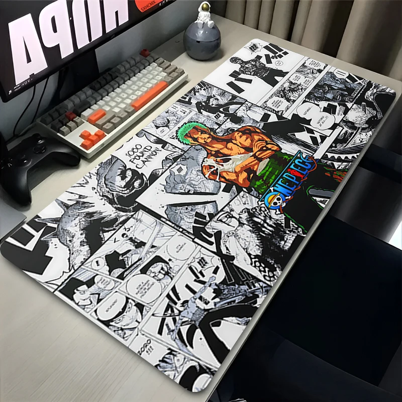 Gaming Mouse Pad Gamer Home Computer Accessories Cool One Piece Roronoa Zoro Mousepad XXL Keyboard Pad Non-Slip Office Mouse Mat — Gaming