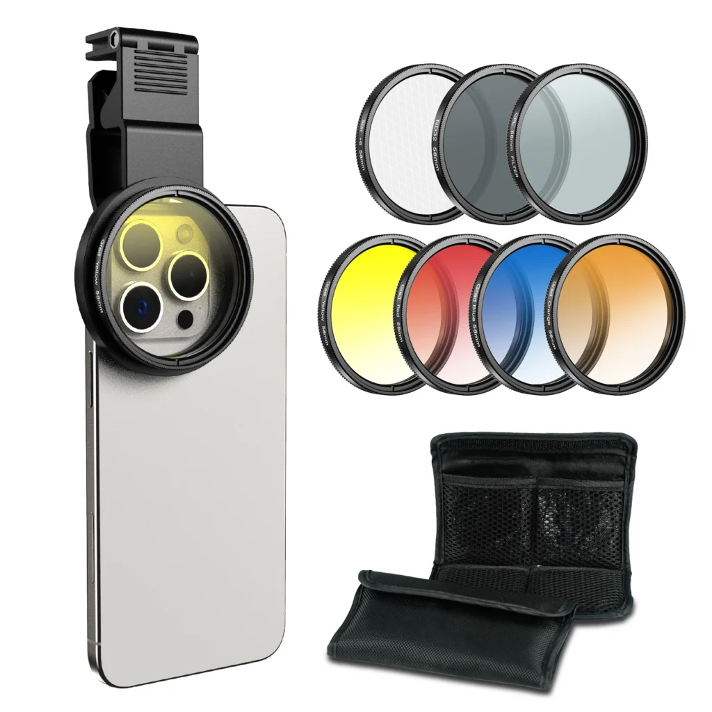 APEXEL 58MM 7 in 1 Filter Kit STAR CPL ND32 4 Colours for Phone Camera Universal Clip On Smartphone Lens Filter Set Photography — APEXEL