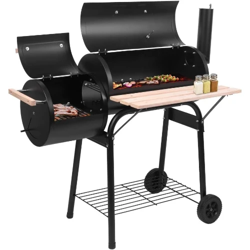 BBQ Charcoal Grill, Outdoor Patio Barbecue Cooker with Offset Smoker, Wheels and Tray for Balcony Picnics, Party and Camping — BBQ