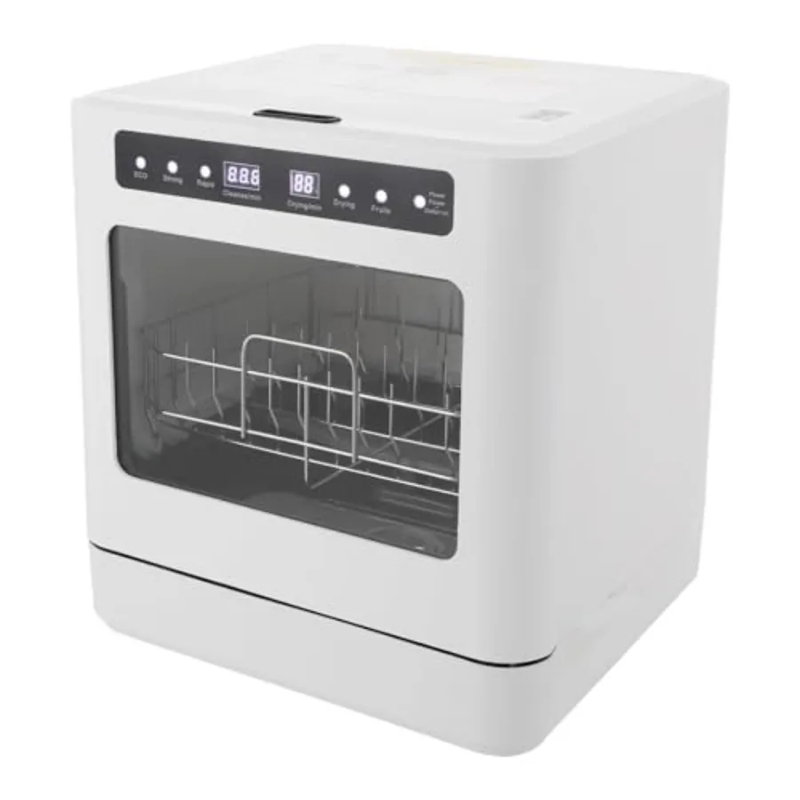 Portable Countertop Dishwasher 800W 6.8L with 4 Washing Modes for Home and Dormitory Use in White Fits 4-6 Place Settings — Portable