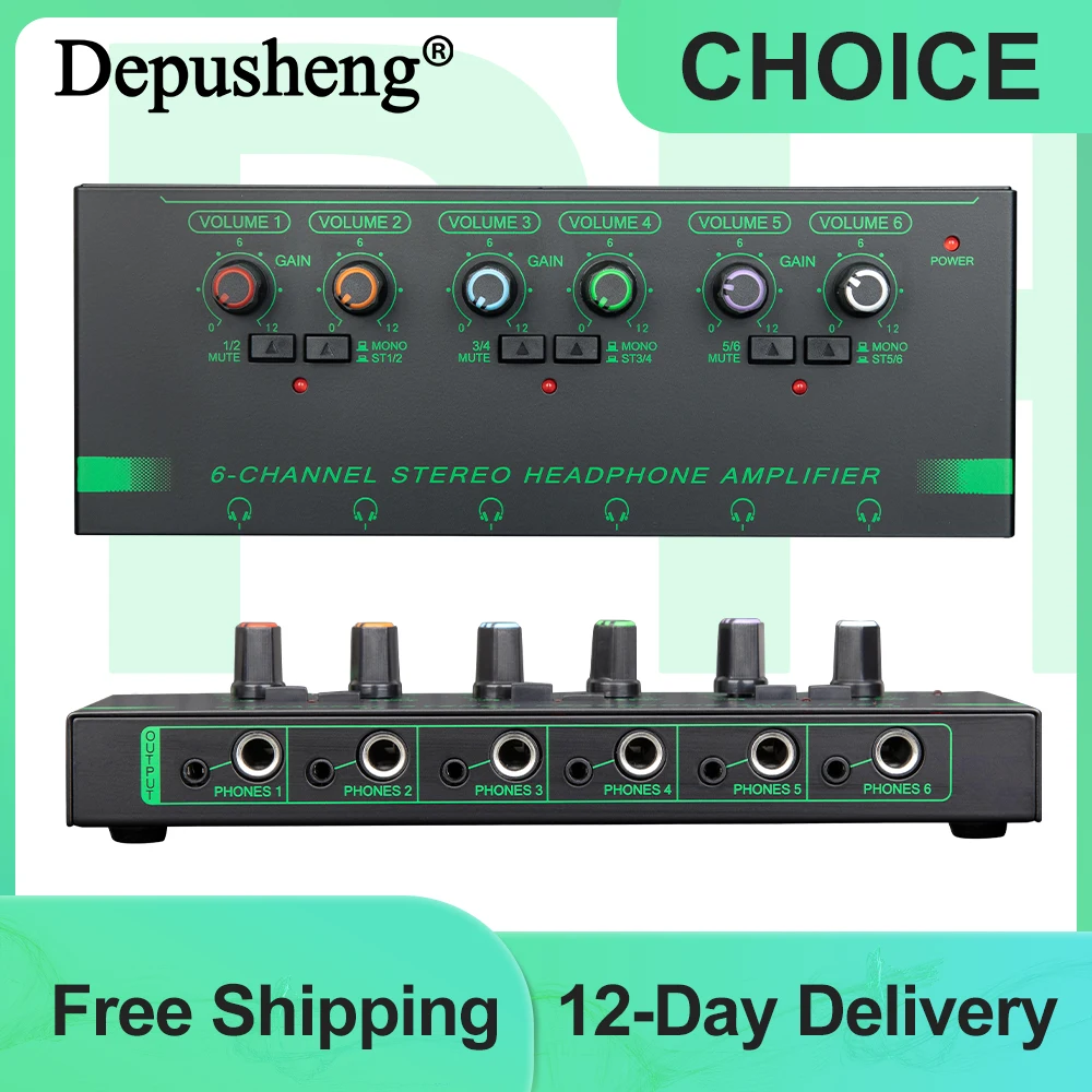 Mini Headphone Amplifier Depusheng New 4/6Channels Ultra-Compact Stereo Audio Amplifier With Power Adapter 10MHz Earphone Amp — Mini
