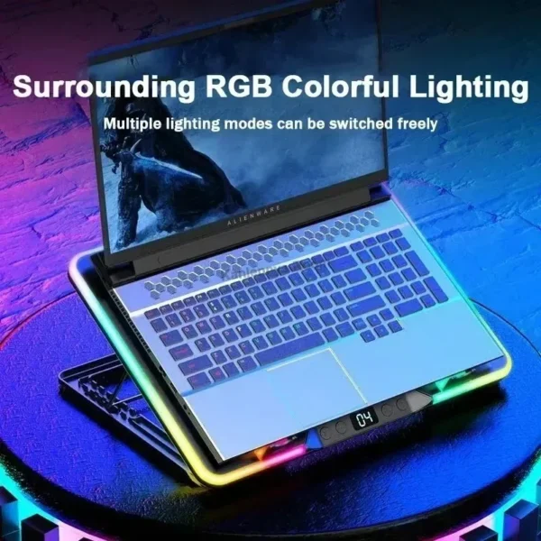 Laptop Holder with Fans Radiator Cooler Stand RGB Height Adjustable Notebook Stand Gaming Laptop Cooling Pad Metal Holder — Laptop
