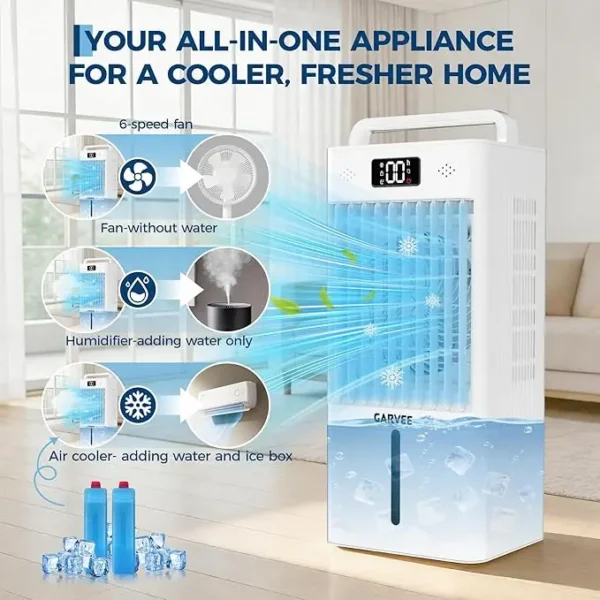 2.6 Gal Portable Air Cooler Portable Air Conditioner with HEPA Filter 3 Speeds Auto Swing with Remote,Ice Packs for Home — Generic