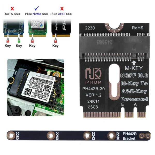M.2 A+E To NVME SSD Adapter A/E Key To M Key PCIE 4.0 Riser Card M2 WIFI Interface for Laptop Mainboard SSD 2280 — M.2