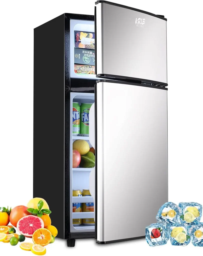 KRIB BLING Mini Fridge with Freezer on Top, 3.5 Cu.Ft Compact Refrigerator with 7 Levels Adjustable Thermostat, Small Refrigerat — KRIB