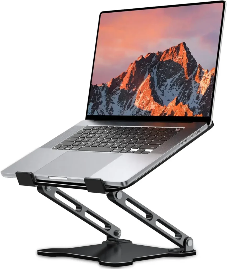 Adjustable Metal Laptop Stand, Foldable & Ventilated Cooling Riser for 10-15.6" Notebooks, Ergonomic Desk Solution — Adjustable