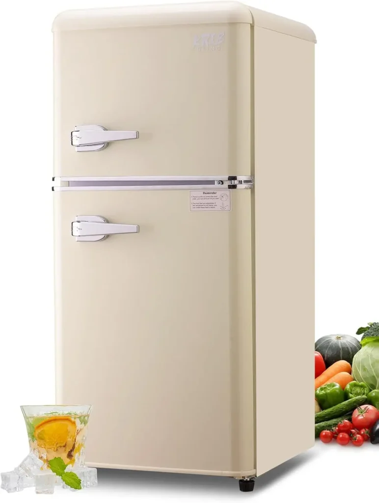 KRIB BLING 3.2 Cu.ft Compact Refrigerator, Mini Fridge with Freezer, Retro Design Small Drink Chiller for Home, Office — KRIB