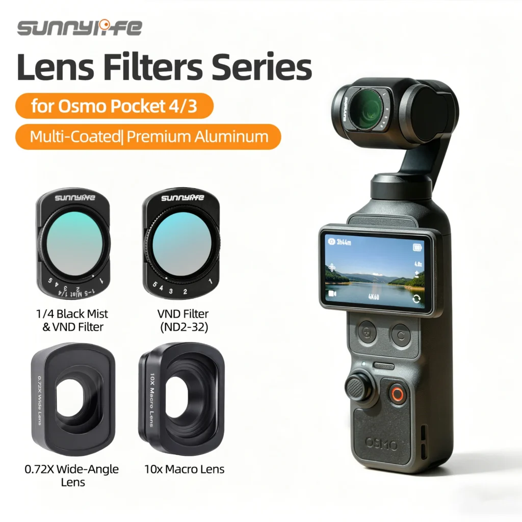 Pocket 4/3 Lens Filters 1/4 Black Mist/VND/Wide-Angle/Macro Lens Optical Glass Lens for DJI Osmo Pocket 4/3 Camera Accessories — DJI