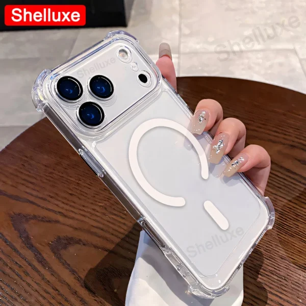 For iPhone17 ProMax Transparent Armour Magnetic Case Shelluxe For iPhone 17 Pro Max 17Air Cases Luxury Corners Protector Cover — For