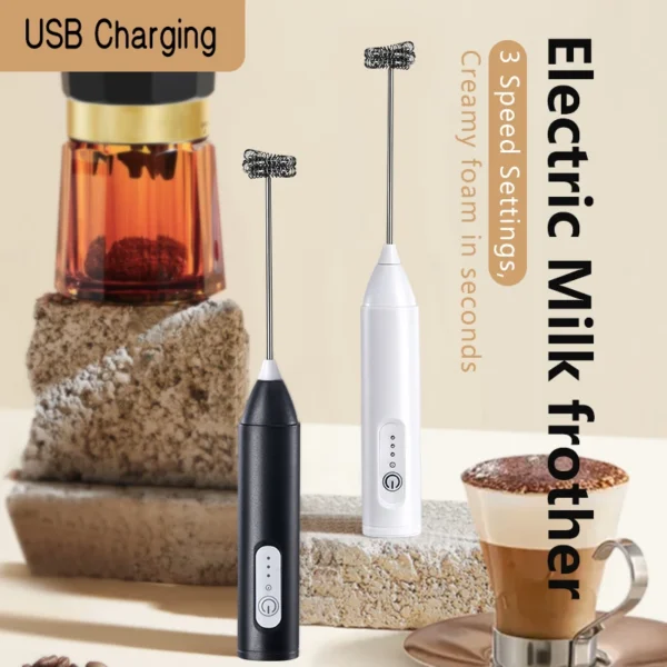 Wireless Milk Frothers Electric USB Recharge 3 Speeds Handheld Blender Small Coffee Foam Maker Whisk For Coffee Kitchen Tools — Wireless