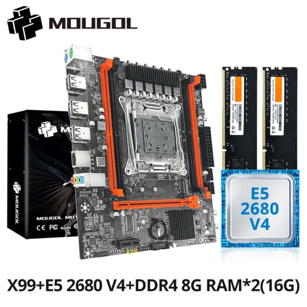 MOUGOL X99 Gaming Motherboard Kit with Intel Xeon E5 2680 V4 & DDR4 8Gx2 2133MHz Dual Channel ECC RAM M.2 NVME for Desktop PC — MOUGOL