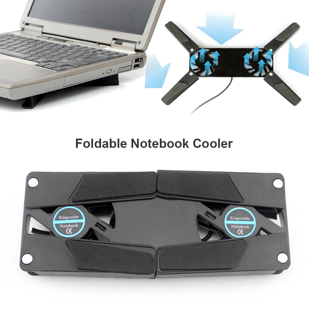 USB Powered Foldable Cooler Pad with Double 60mm Fans Notebook Cooling Pad Cooling Pad Bracket for Notebook Laptop PC Computer — USB