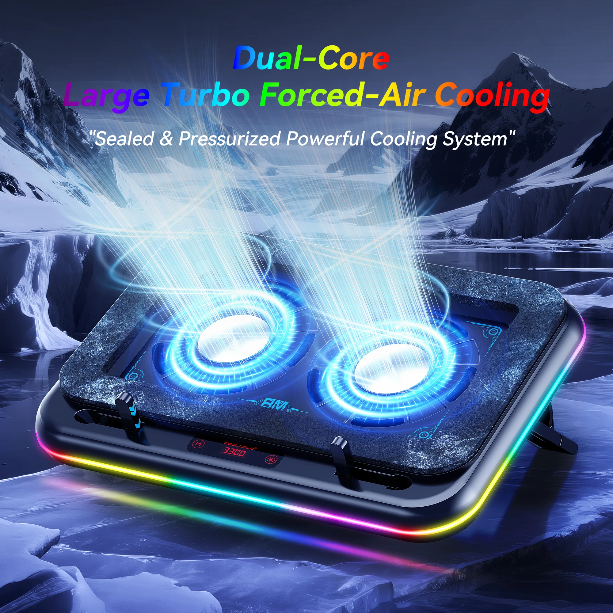 Sabf3123ac2d1475f84f40d9be134ad65P.webp COOLCOLD RGB Laptop Cooling Pad, Gaming Laptop Cooler with Dual Powerful Turbofan, Fast Cooling Laptop 15.6-17inch Notebook — COOLCOLD