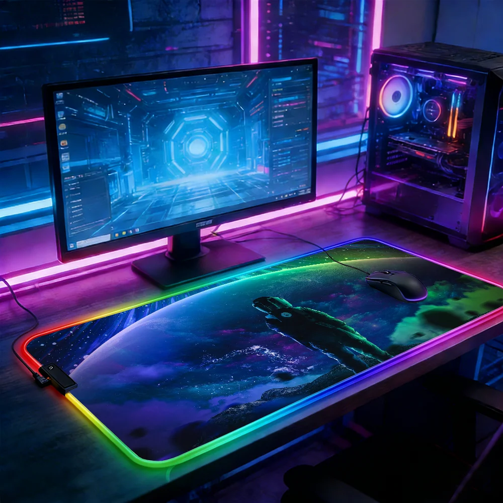 LED Lighting RGB Mouse Pad E-sports Game Keyboard Pad Table Mats Neon Aurora Astronaut Laptop Accessories Deskmat Mousepad Gamer — LED