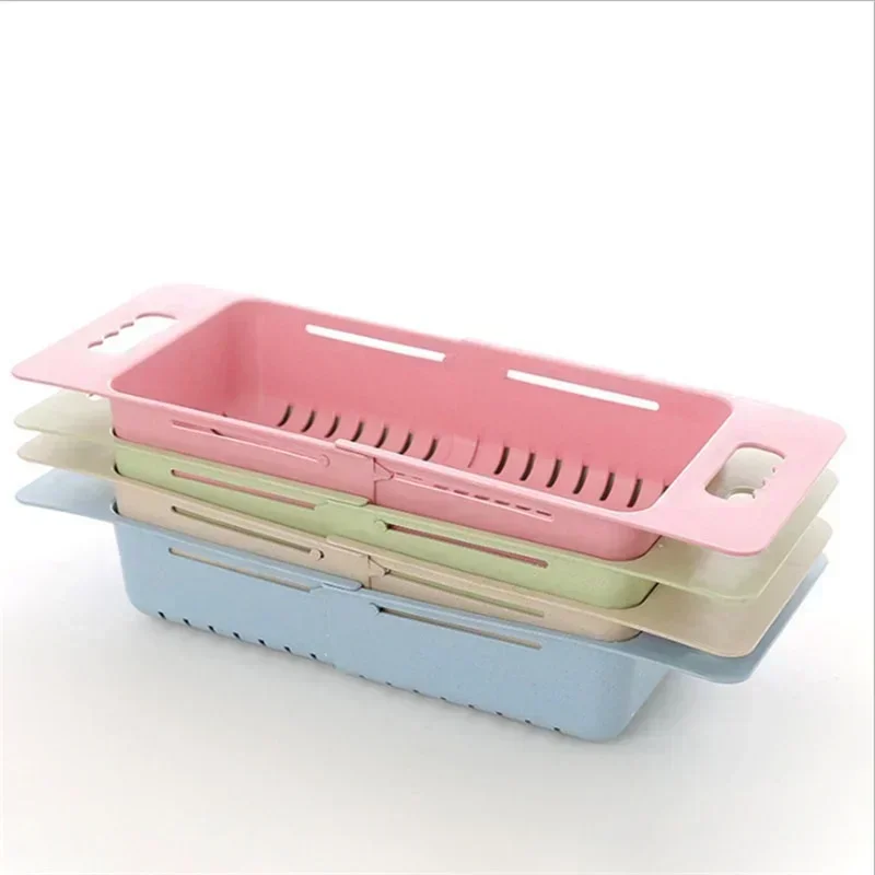 Kitchen Portable Adjustable Dish Drainer Sink Drain Basket Washing Vegetable Fruit Plastic Drying Rack Accessories Supplies — Kitchen