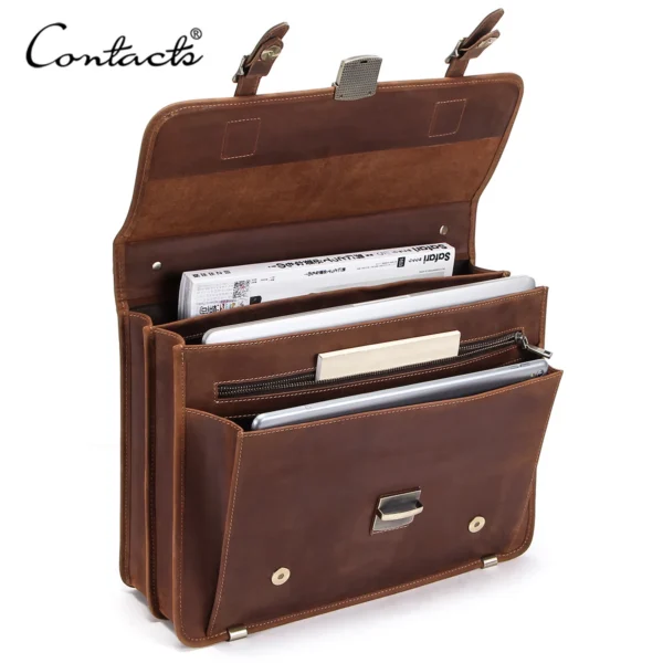 CONTACT'S Genuine Leather Business Bags for Men High Quality Briefcase Office Bag Male Tote Laptop Bags Portfolio Bag Document — CONTACT'S