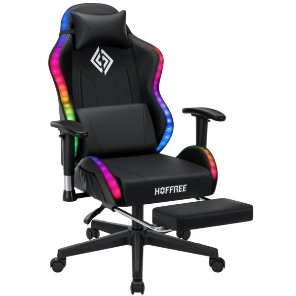 LED Gaming Chair for Children 8-15 Years, Adjustable Gamer Chair with LED Lighting, Footrest & Lumbar Support, Ergonomic PC Chai — LED