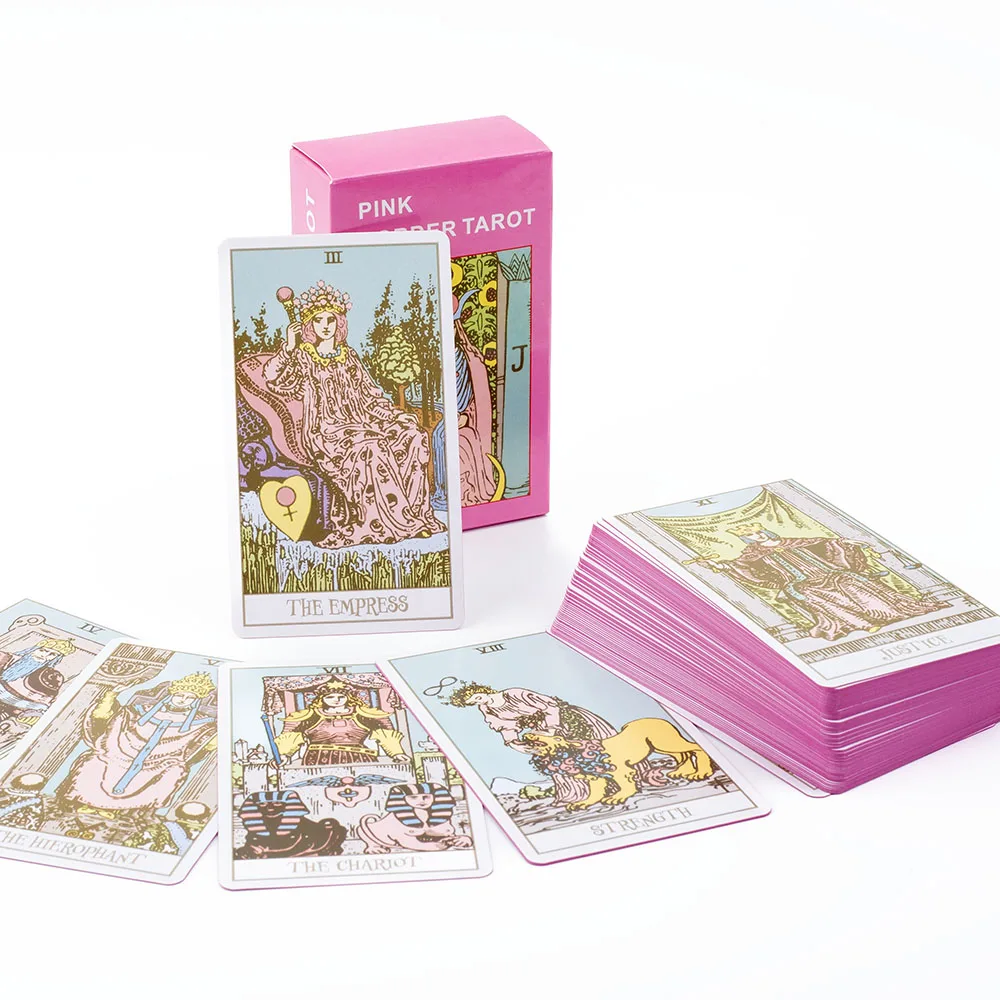 Sb5ff254ce202449fb37bb288aeba3969j.webp Pink Border Tarot Card Deck with Guidebook 78Pcs English Version Family Gathering Divination Deck Board Game Cards 10.3*6cm — Ring