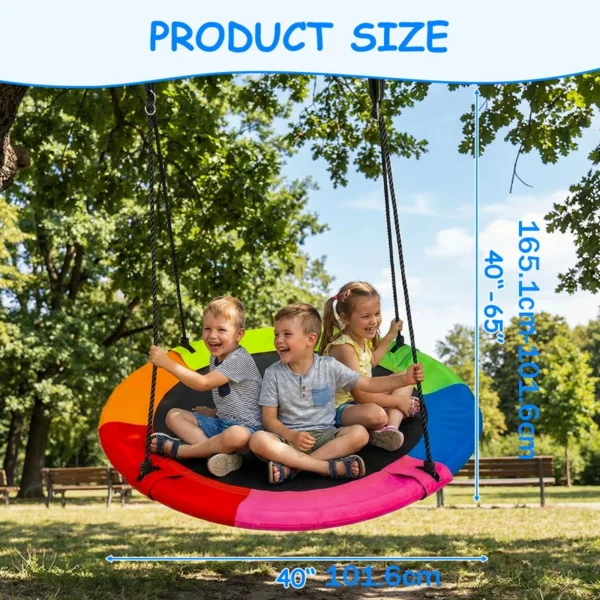 Colorful Rainbow Circle Saucer Tree Swing, 40 Inch Outdoor Hanging Swing Seat with Adjustable Strong Ropes, Sturdy Backyard Play — Colorful