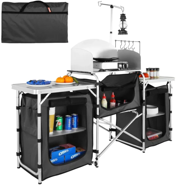 SucceBuy Camping Outdoor Kitchen Table Cabinet Foldable Folding Cooking Storage Rack Aluminum Alloy Bracket for BBQ Picnic — SucceBuy