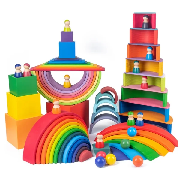 Baby Monterssori Educational toy Wooden Rainbow Block Stacking Building Blocks Baby Open thinking Toy Gifts for Childern — Baby