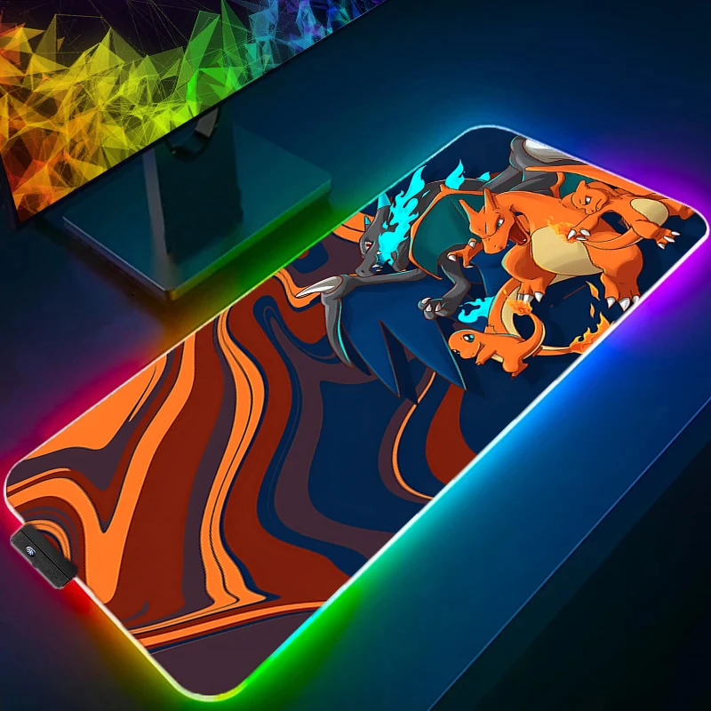 LED Light Desk Mat XXL Computer P-pokemon Eevee Mousepad Backlight Keyboard mat Table Mause Gaming Mouse Pad RGB Carpet — LED