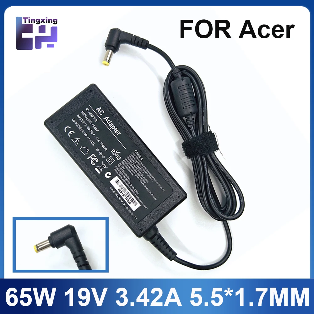 19V 3.42A 65W 5.5*1.7mm AC Laptop Charger Adapter For Acer Aspire 5315 5630 5735 5920 5535 5738 6920 6530G 7739Z Power Supply — Generic