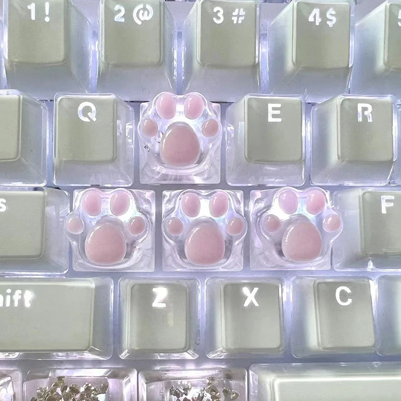 Mechanical Keyboard Resin Keycap Cat Paws Pad Clear Backlit RGB WASD Arrow ESC Key Cartoon Cute OEM XDA Cherry Profile Mx Switch — Mechanical