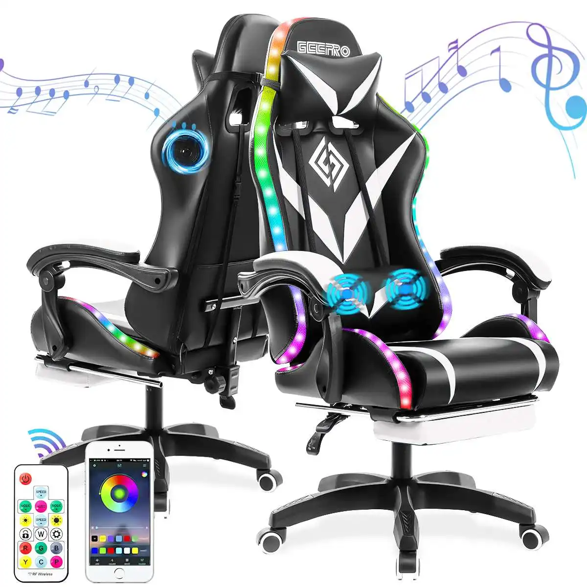 Sbdc13e6443194773a579ea7864052e2aF.webp 135 Degrees Gaming Chair RGB Light Office Chair Bluetooth Speaker Gamer Computer Chair Ergonomic Swivel 2 Point Massage Recliner — Sage