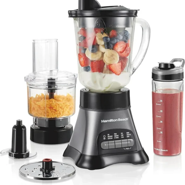 Blender and Food Processor Combo – 40oz Glass Jar, Portable Travel Cup, 3-Cup Electric Food Chopper, 700W – Gray/Black (58163) — Blender