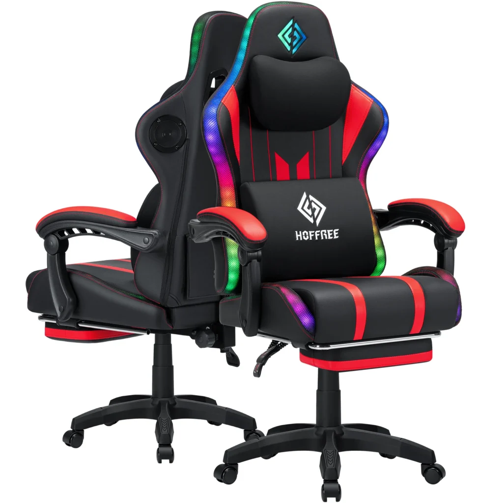 400LBS Gaming Chair RGB LED Lights bluetooth Speakers Ergonomic Massage Computer Gaming Chair Footrest Lumbar Support — Sage