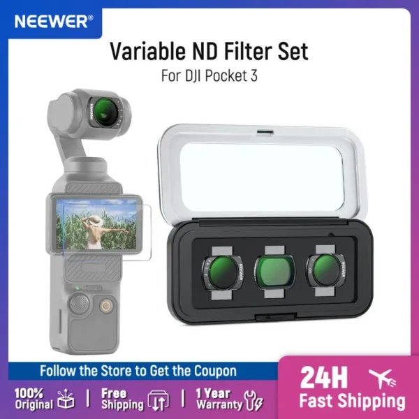 NEEWER Variable ND Filter Set ND2-32 + CPL Neutral Density Circular Polarizing Action Camera Lens Accessories for DJI Pocket 3 — DJI