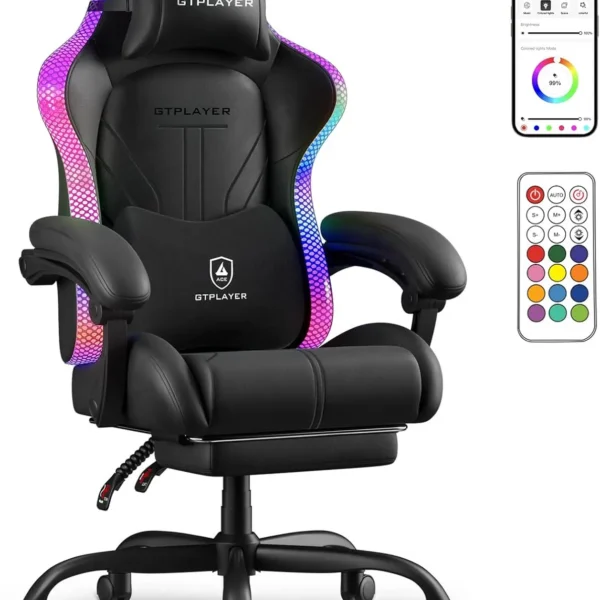 Ergonomic Gaming Chair with RGB LED Lights, High Back, Footrest & Reclining for Office Use — Ergonomic