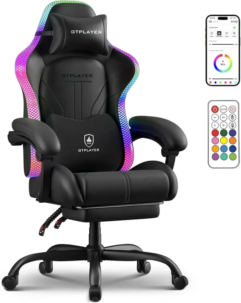 Ergonomic Gaming Chair with RGB LED Lights, High Back, Footrest & Reclining for Office Use — Ergonomic