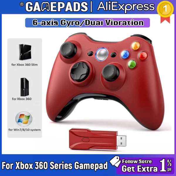 Wireless Controller For Xbox 360/Slim/Elite/PC Video Game Gamepad 6-axis Joystick Dual Vibration Xbox 360 Controller — Wireless