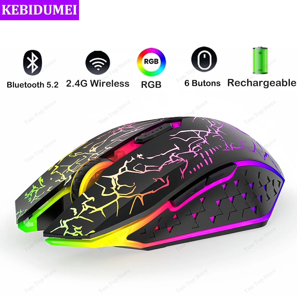 Bluetooth 5.2 Mouse RGB 2.4G Wireless Mouse Dual-Mode Gaming Mouse 6 Buttons Silent Mouse For MacBook Tablet Laptops Computer — MAC