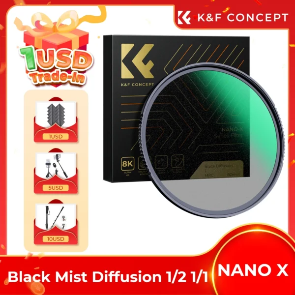 K&F CONCEPT Black Mist Diffusion 1/2 1/1 Lens Filter Special Effect Shoot Video Camera Filter 49mm 52mm 58mm 62mm 67mm 77mm 82mm — K&F