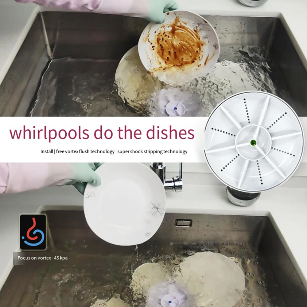 Mini Turbo Dishwasher Portable Ultrasonic Dish Washer USB Chargeable Vegetable Washing Machine Household Sink Dishwasher Device — MAC