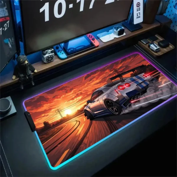 Anime Car Mouse Pad Large RGB Gaming Mousepads LED Light Locked Edges Game Accessories Table Pads PC Keyboard Mat XXL 90x40cm — Anime
