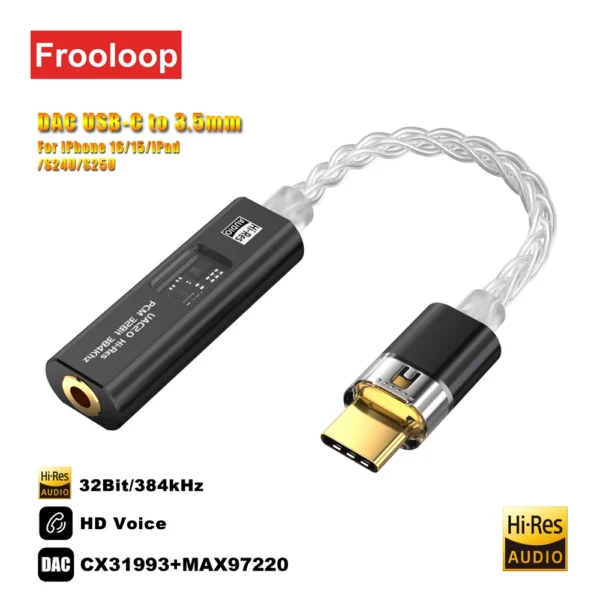 USB C to 3.5 mm Jack Adapter DAC Type-C Audio Amplifier Hi-Fi Stereo Earphone Headphone AUX Converter CX31993 MAX97220 Dual Chip — USB