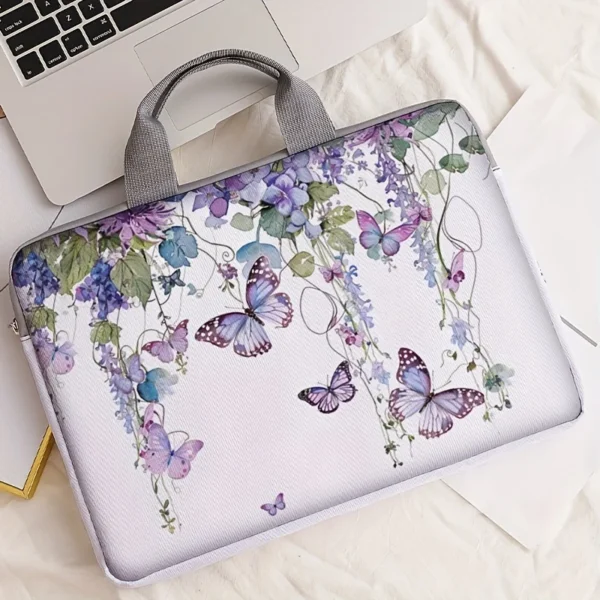 One piece set, two styles, purple butterfly pattern laptop bag and briefcase, suitable for 14 inch laptops — One