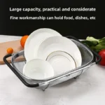Telescopic drainage basket kitchen sink drainage rack household stainless steel washing basin sink tableware dishes — Telescopic