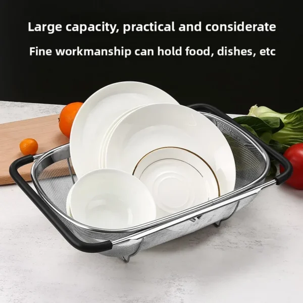 Telescopic drainage basket kitchen sink drainage rack household stainless steel washing basin sink tableware dishes — Telescopic
