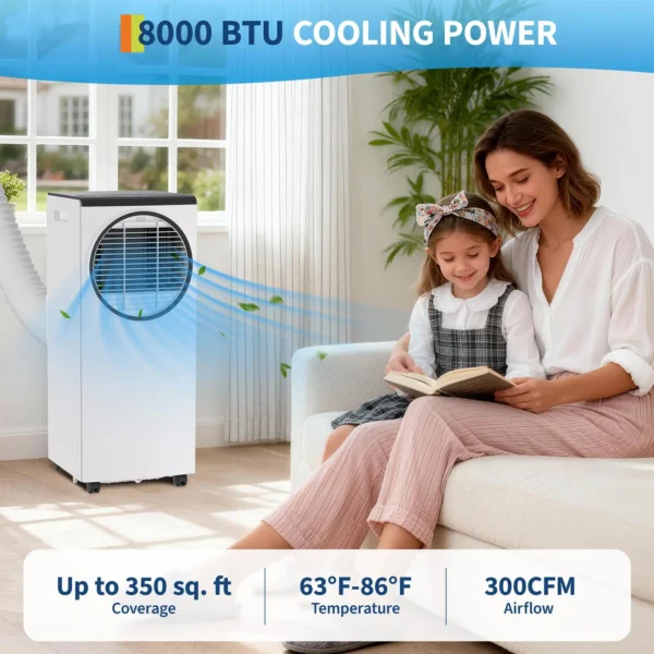 8000 BTU Portable Air Conditioner For Bedroom, Quiet AC Unit With Dehumidifier Fan, Remote Timer For 350 Sq Ft Rooms — Generic