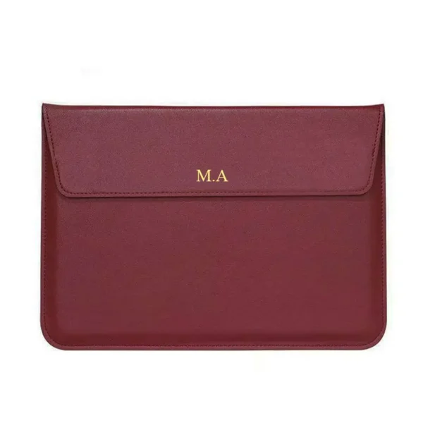 Monogrammed Customized Initial Smooth Leatehr Laptop Sleeve Case for MacBook Air 13-inch pro Retina 15-inch Notebook Stand Cover — MAC