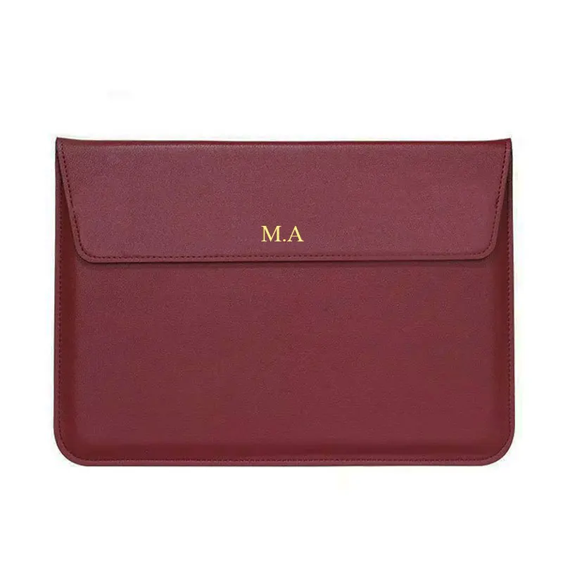 Monogrammed Customized Initial Smooth Leatehr Laptop Sleeve Case for MacBook Air 13-inch pro Retina 15-inch Notebook Stand Cover — MAC